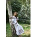 Boho Style Ukrainian Embroidered Maxi Dress White with Blue/Orange Embroidery